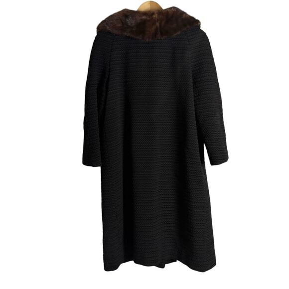 Zimmerman’s Vintage 50s 60s Black Woven Wool Coat Brown Mink Fur Collar Medium - Picture 5 of 12